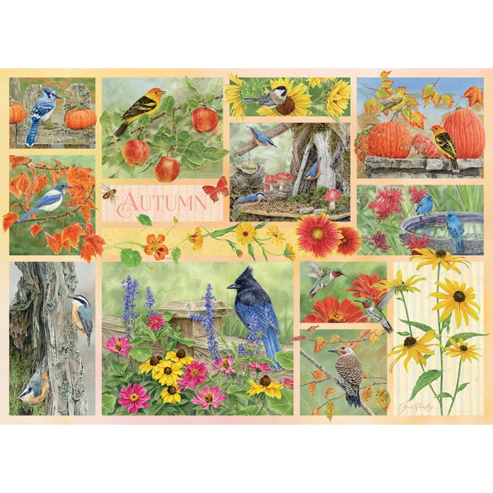 Puzzle  Cobble-Hill-45103 Garten Vögel im Herbst