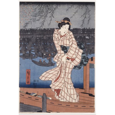 Puzzle Grafika-F-30895 Hiroshige Utagawa: Abend auf dem Sumida-Fluss, 1847-1848