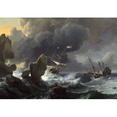 Puzzle Grafika-F-31158 Ludolf Backhuysen: Ships in Distress off a Rocky Coast, 1667