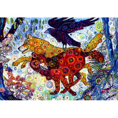 Puzzle Grafika-F-33253 Sally Rich - Wolves in a Blue Wood