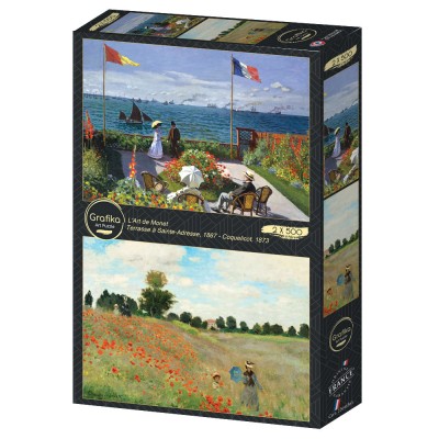 Grafika-F-33666 2 Puzzles - Die Kunst Monets: Die Terrasse von Sainte-Adresse, 1867 - Mohnblumenfeld, 1873