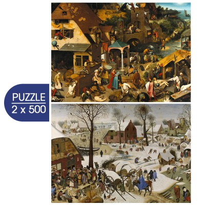 Grafika-F-33705 2 Puzzles - The Art of Pieter Brueghel: Flemish Proverbs - The Enumeration of Bethlehem
