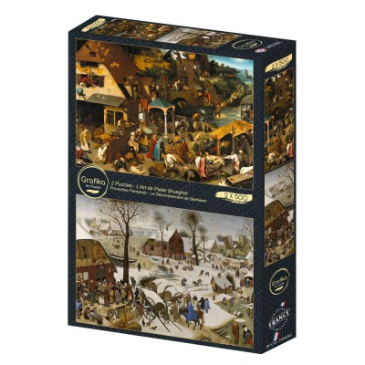 Grafika-F-33705 2 Puzzles - The Art of Pieter Brueghel: Flemish Proverbs - The Enumeration of Bethlehem